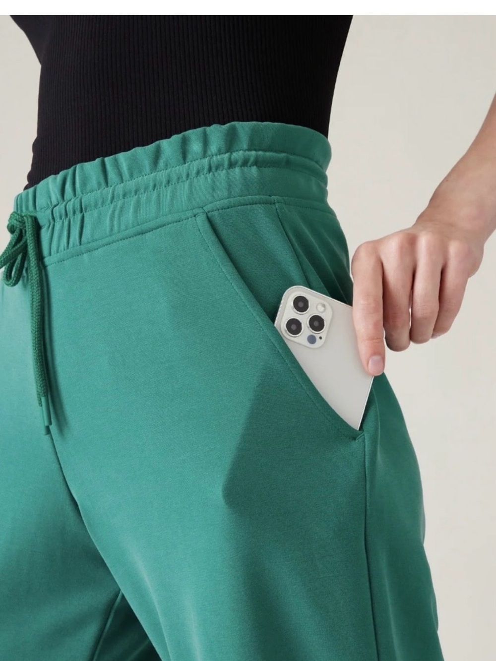 Athleta Cropped Wide-Leg Drawstring Pants in Teal Green - Picture 3 of 11